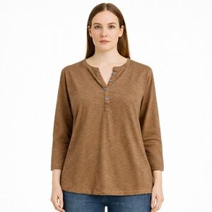 Chico’s Brown Cotton-Modal Blend 3/4-Sleeve Top